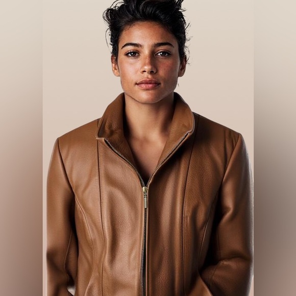 Preston & York Tan Genuine Lambskin Leather Jacket Size L - Picture 1 of 6